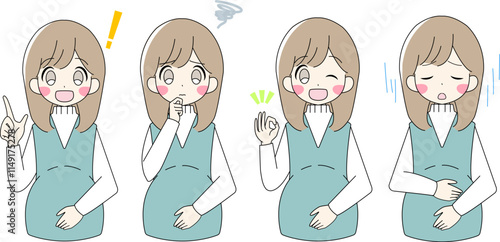 妊婦の上半身イラストセット