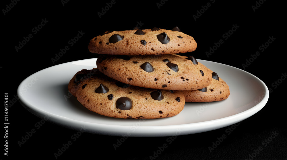 Freshly baked, chocolate chip cookies. AI generated image, ai Freshly baked, chocolate chip cookies. AI generated image, ai