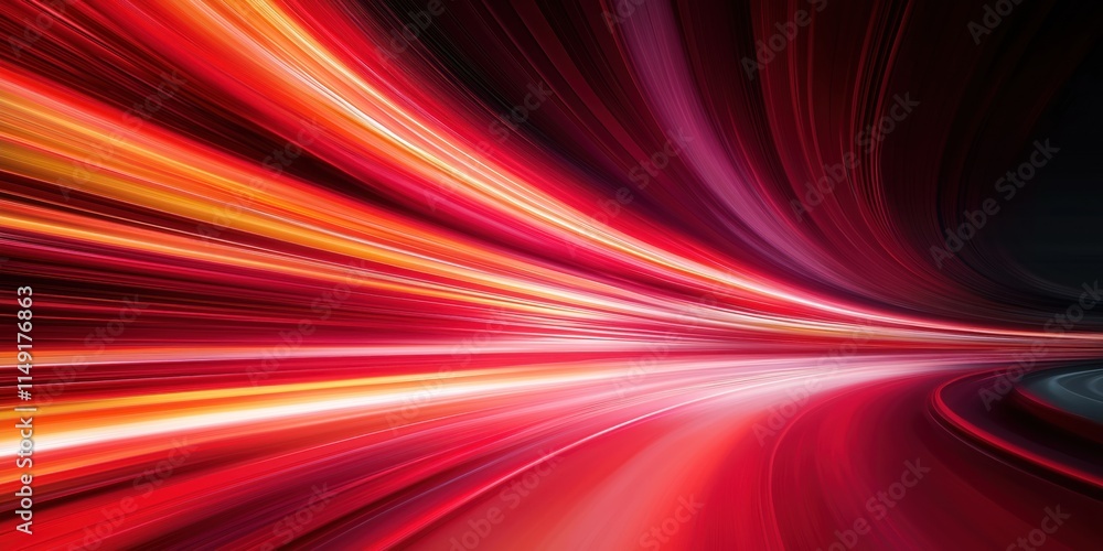 Abstract vibrant red light streaks create dynamic motion blur effect. Fast speed, energy implied by vibrant colors. Image futuristic feel. City landscape suggested by implied motion, speed. Could Abstract vibrant red light streaks create dynamic motion blur effect. Fast speed, energy implied by vibrant colors. Image futuristic feel. City landscape suggested by implied motion, speed. Could