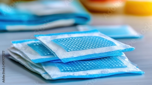 Wallpaper Mural Close-up of a stack of blue and white cooling gel packs. Torontodigital.ca