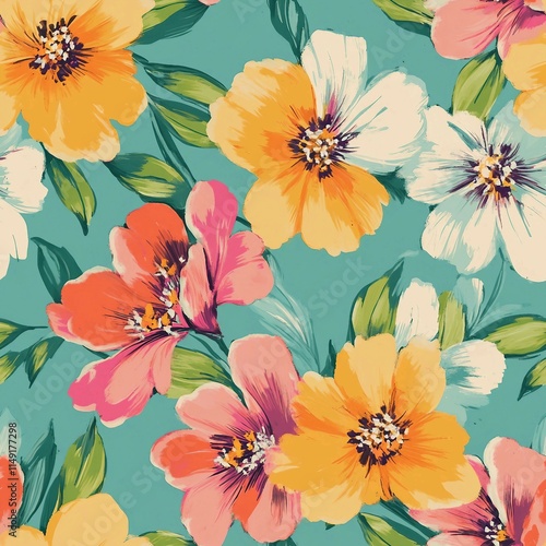 sketched flower print in bright colors seamless background