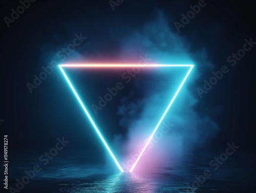 Wallpaper Mural Futuristic neon triangle shape glowing with vibrant colors. Smoke effect on dark background. Glowing lines create dynamic visual effect. Modern abstract design. Possible applications for advertising Torontodigital.ca