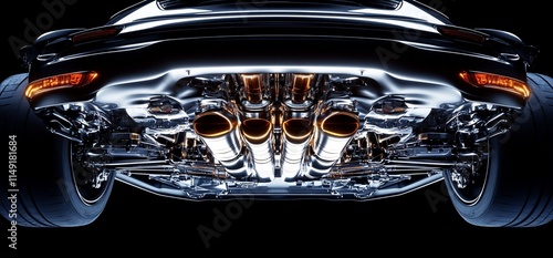 Powerful sports car rear exhaust system. photo