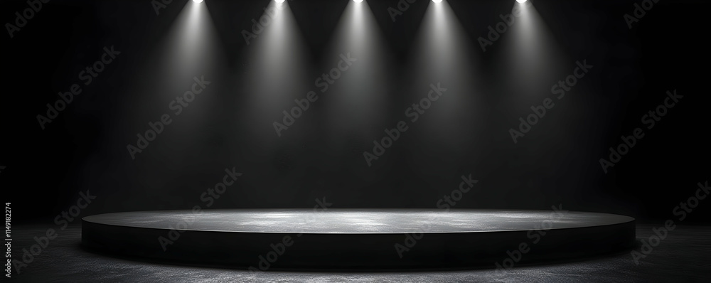 Obraz premium A dimly lit stage with spotlights, ideal for performances or presentations.