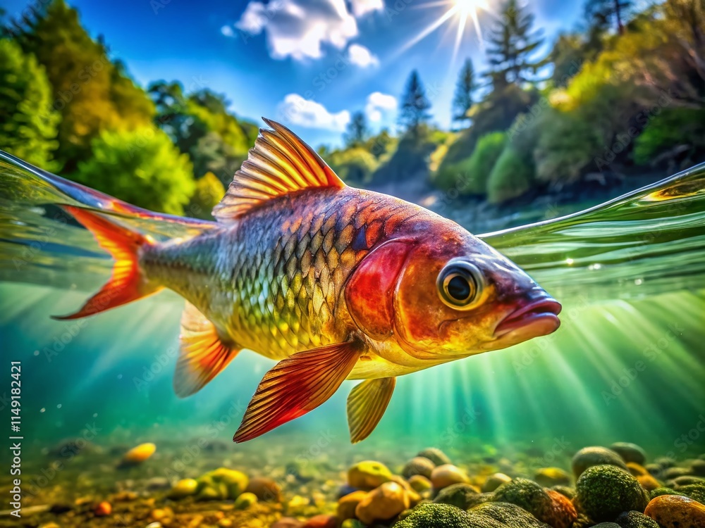 Fototapeta premium Macro Photography: Vibrant Fish in Crystal Clear Lake Water