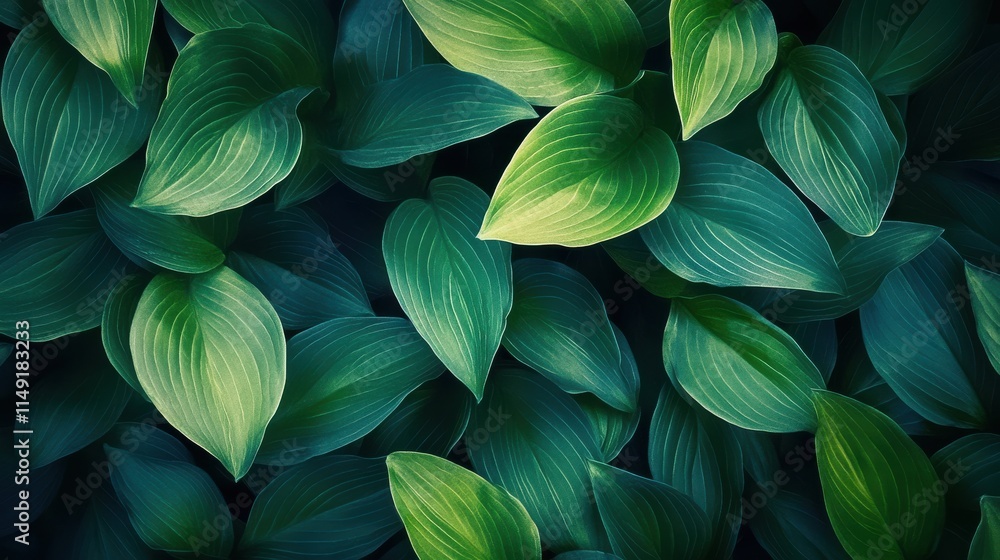 Lush Green Leaves with Detailed Veins and Rich Textural Patterns Lush Green Leaves with Detailed Veins and Rich Textural Patterns