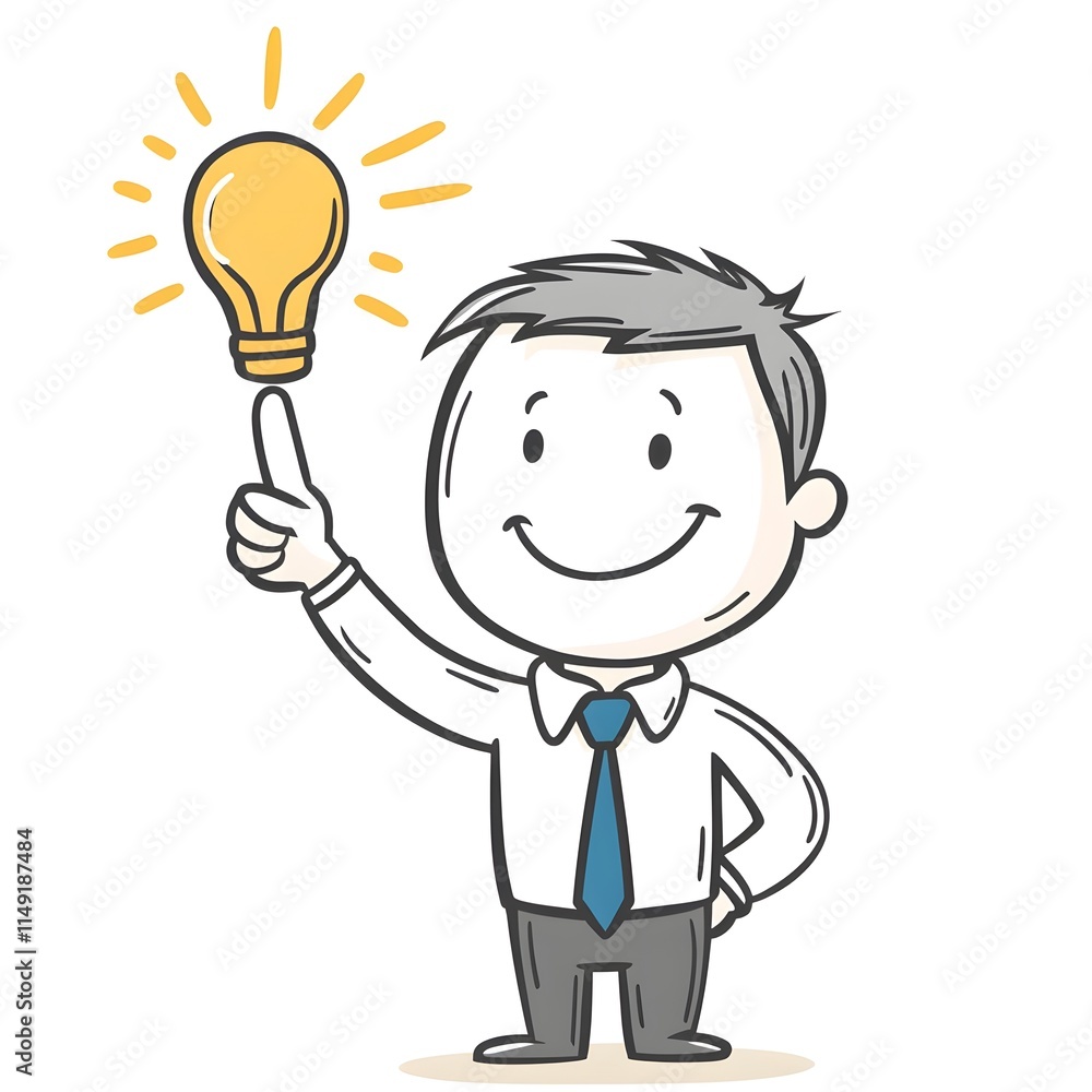 Cartoon businessman holding light bulb, concept of idea, innovation, and creativity Cartoon businessman holding light bulb, concept of idea, innovation, and creativity