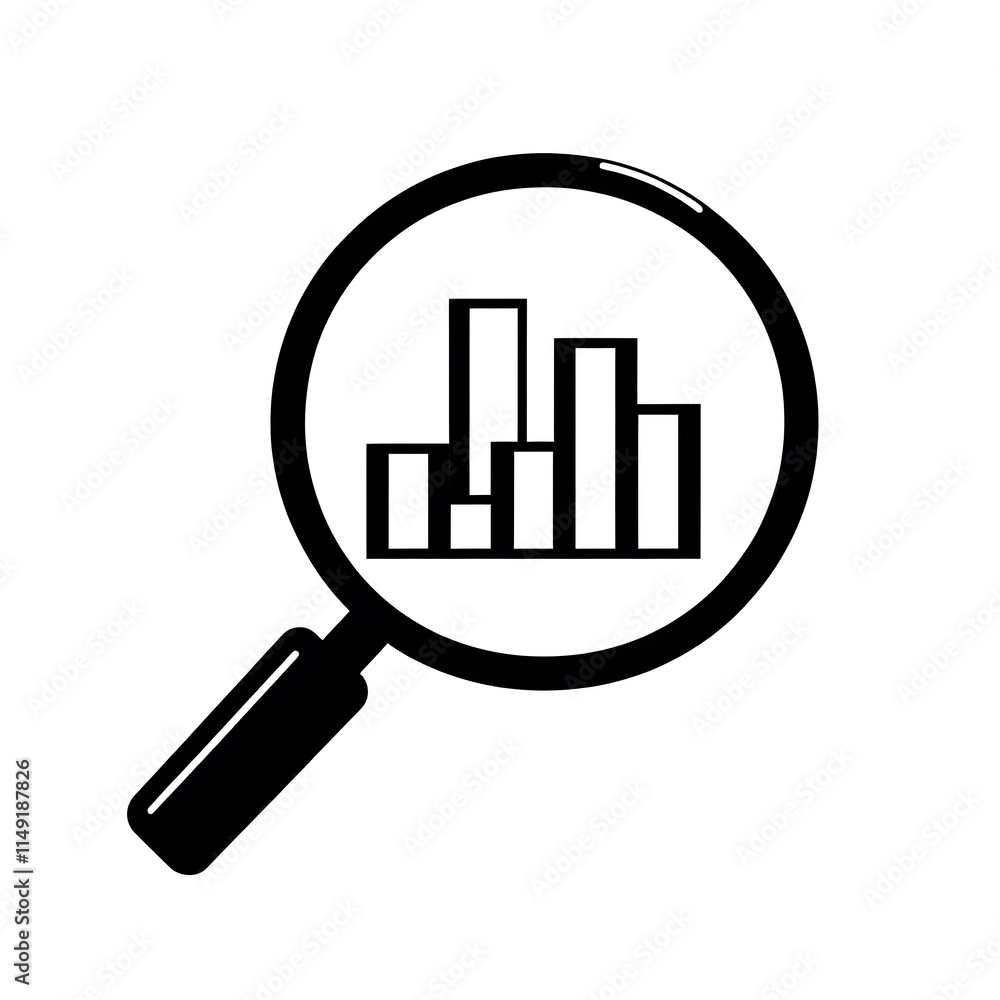 Magnifying glass with bar chart icon, concept of analysis, research, and growth Magnifying glass with bar chart icon, concept of analysis, research, and growth