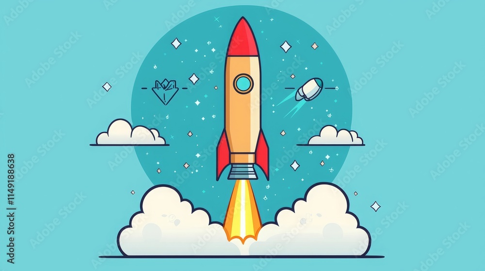 Fototapeta premium Colorful Rocket Launch Illustration for Startup Concepts