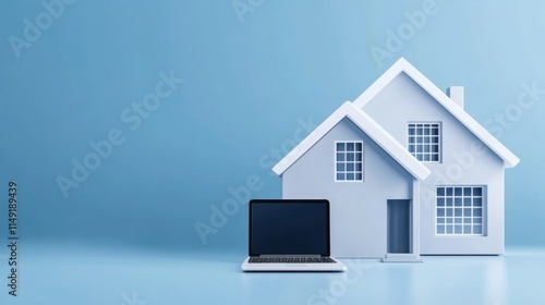 Wallpaper Mural Home model with laptop on blue background representing remote work and digital nomad lifestyle concept Torontodigital.ca