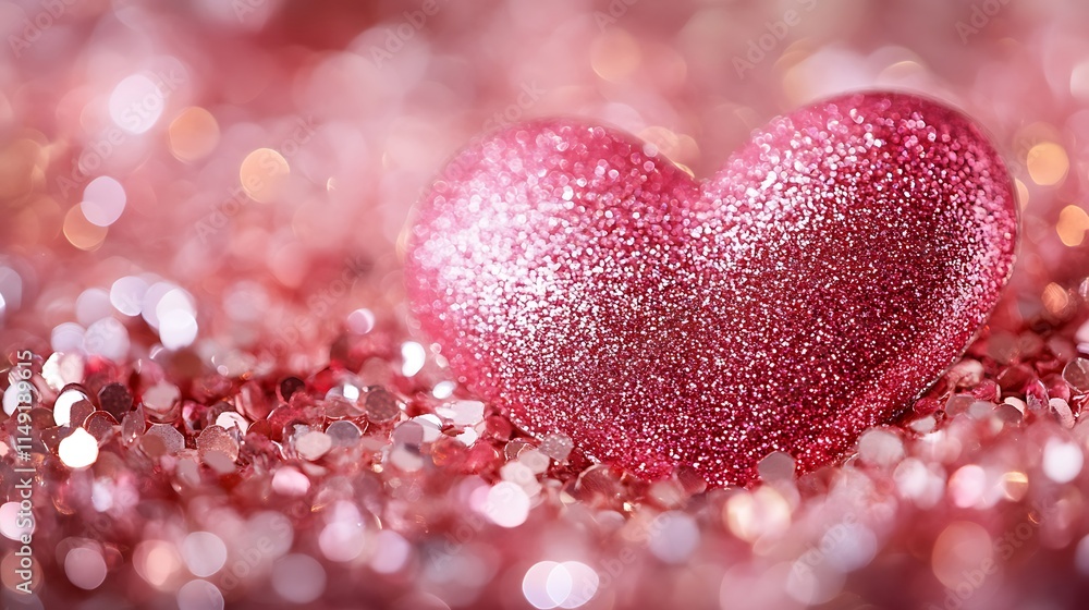 Fototapeta premium Sparkling heart decoration romantic setting image blurred background