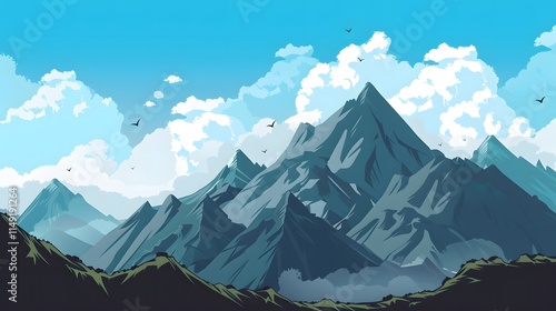 Beautiful vector mountain landscape, detailed terrain for high-quality background designs photo