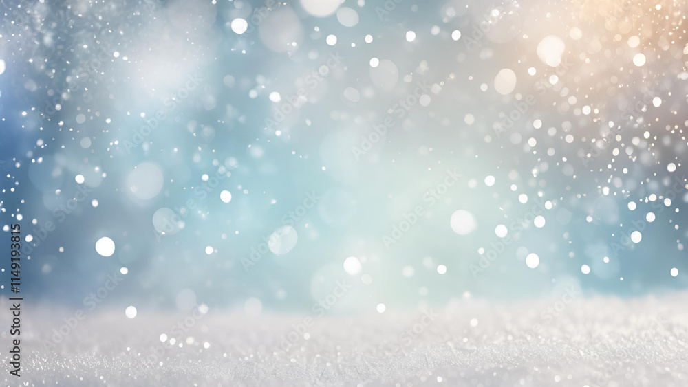 Fototapeta premium A creative representation of winter snowfall captured in a bokeh style, enhanced by twinkling sparkles