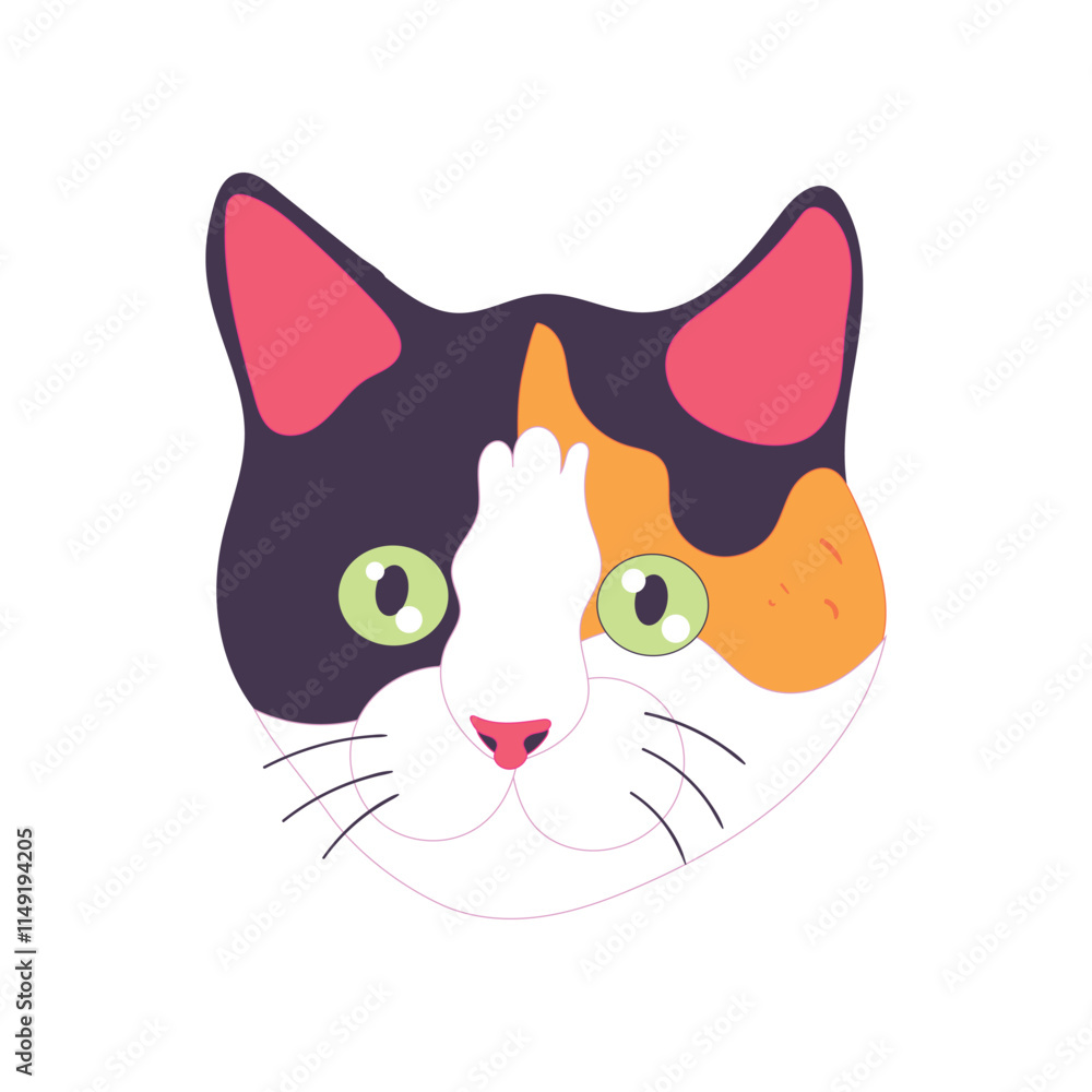 Fototapeta premium Cute orange and black striped cat head illustration, perfect for animal, pet, and cartoon-themed designs.