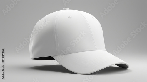 White baseball cap mockup, ideal for displaying logos or patterns in a crisp and elegant style photo