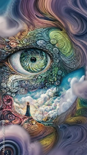 Wallpaper Mural Intricate eye illustration merging human and nature elements with a dreamlike landscape Torontodigital.ca