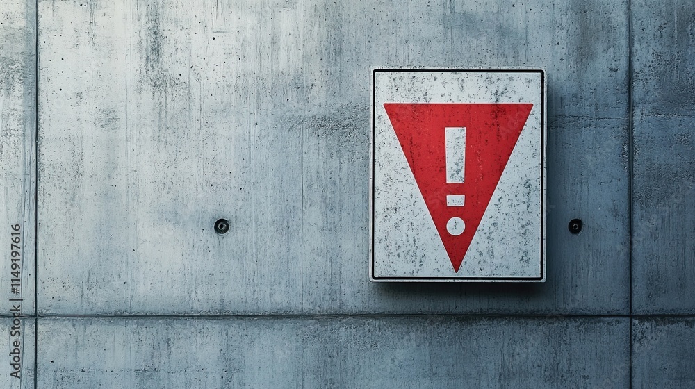 Caution sign with a red exclamation mark on a gray wall, conveying warning, alert, and safety measures in a simple, clear design. --style raw Caution sign with a red exclamation mark on a gray wall, conveying warning, alert, and safety measures in a simple, clear design. --style raw