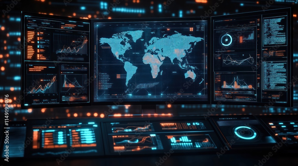 Global logistics dashboard displays dynamic map data, tech ...