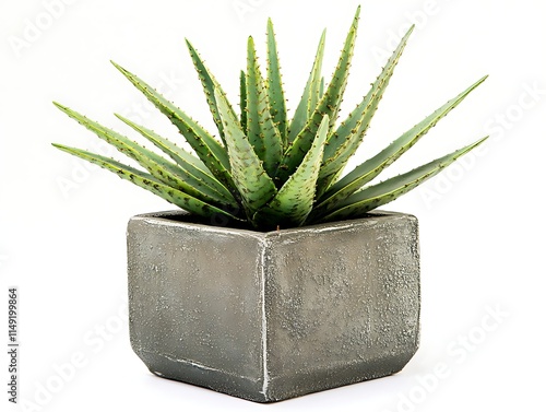 single cactus plant in a square pot isolated on white background photo