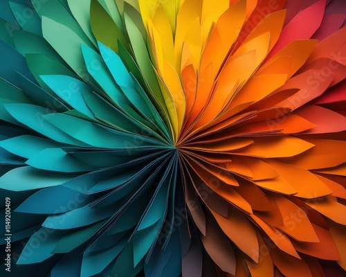 Wallpaper Mural A vibrant display of layered paper petals radiating in a spectrum of colors, creating a stunning visual effect that captivates with its exquisite detail and craftsmanship. Torontodigital.ca