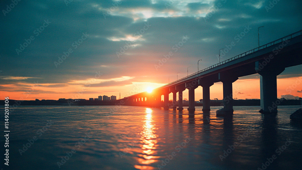 Sunset over a bridge. Bridge river evening sunset clouds nature. A bridge over a river with clouds and lifestyle nature. Sunset over a bridge. Bridge river evening sunset clouds nature. A bridge over a river with clouds and lifestyle nature.