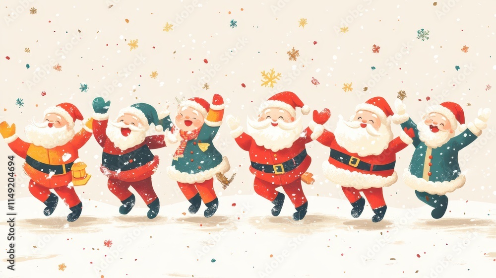 Fototapeta premium An AI-created holiday parade with Santa Claus. It's a unique festive display. Ideal for holiday celebrations, digital art showcases.