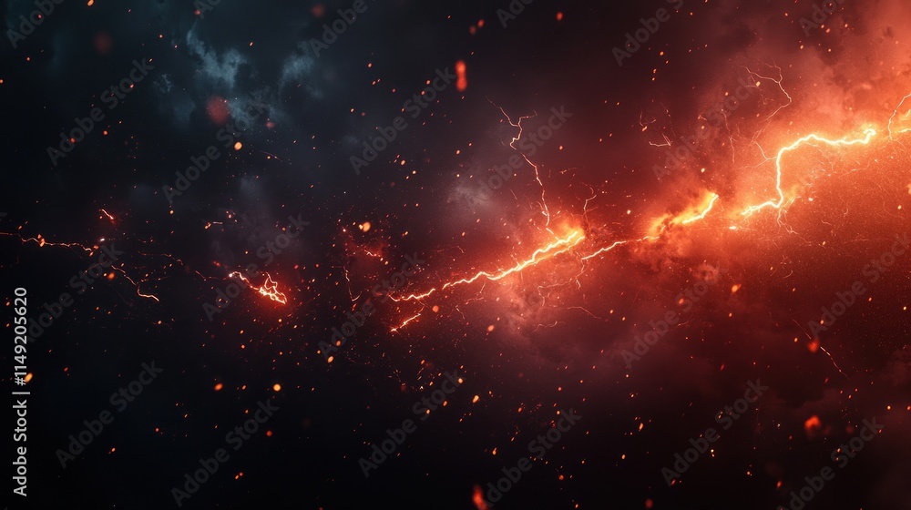 Fototapeta premium Fiery Cosmic Lightning Storm: A Digital Masterpiece