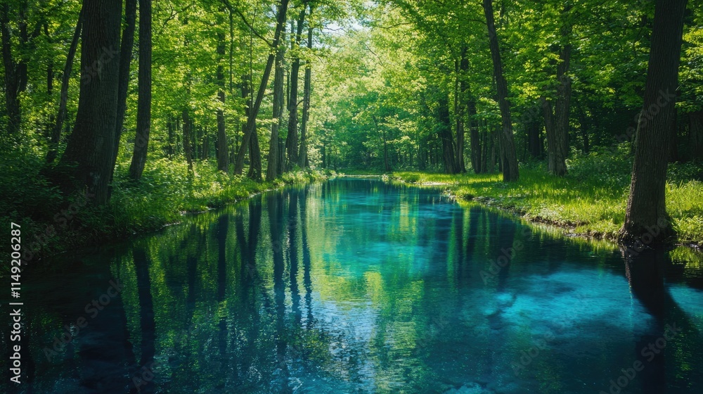Serene Forest Creek with Vibrant Blue Water Serene Forest Creek with Vibrant Blue Water