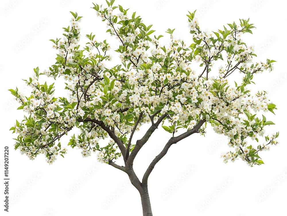 plum tree with blooming flowers isolated on white background plum tree with blooming flowers isolated on white background