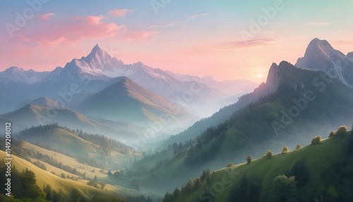 Serene Sunrise Over Misty Mountain Ranges
