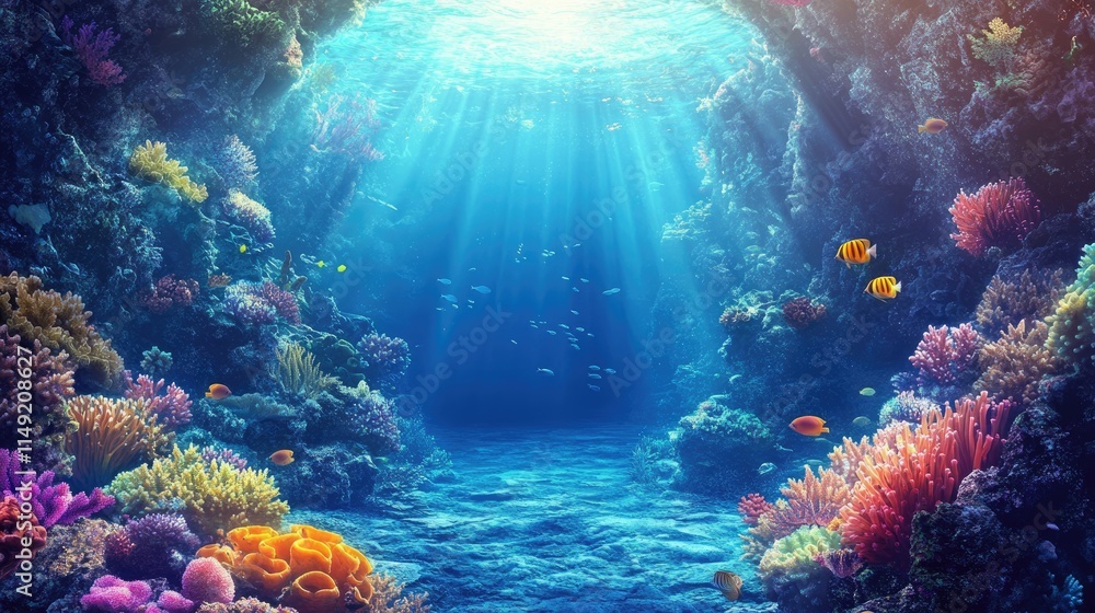 Naklejka premium Sunlight Illuminates a Coral Reef