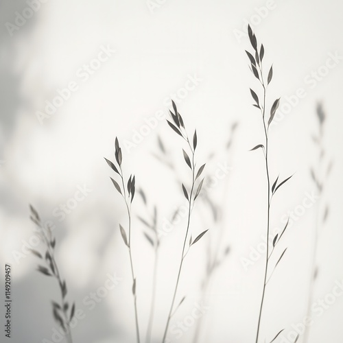Minimalist Botanical Photography Grasses and Shadows on White Background - Elegant Nature Image for Design
