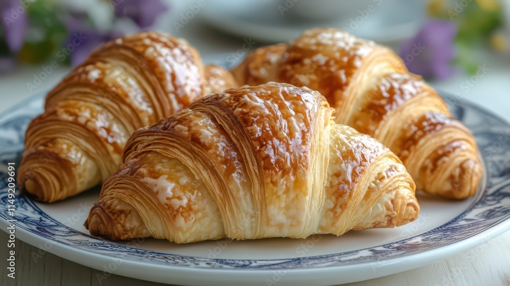 At the plant, glazed croissants are made with modern technologies. It's a blend of traditional pastry and innovation. Ideal for food manufacturing, bakery showcases. At the plant, glazed croissants are made with modern technologies. It's a blend of traditional pastry and innovation. Ideal for food manufacturing, bakery showcases.