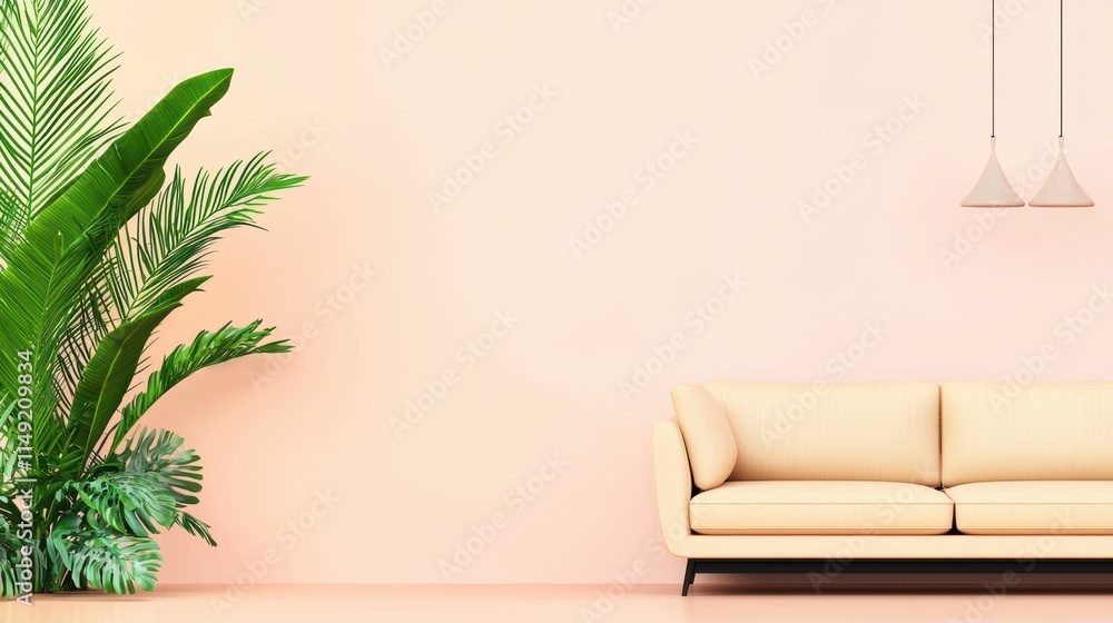 Stylish living room design with green plant soft couch minimalist style modern home Stylish living room design with green plant soft couch minimalist style modern home