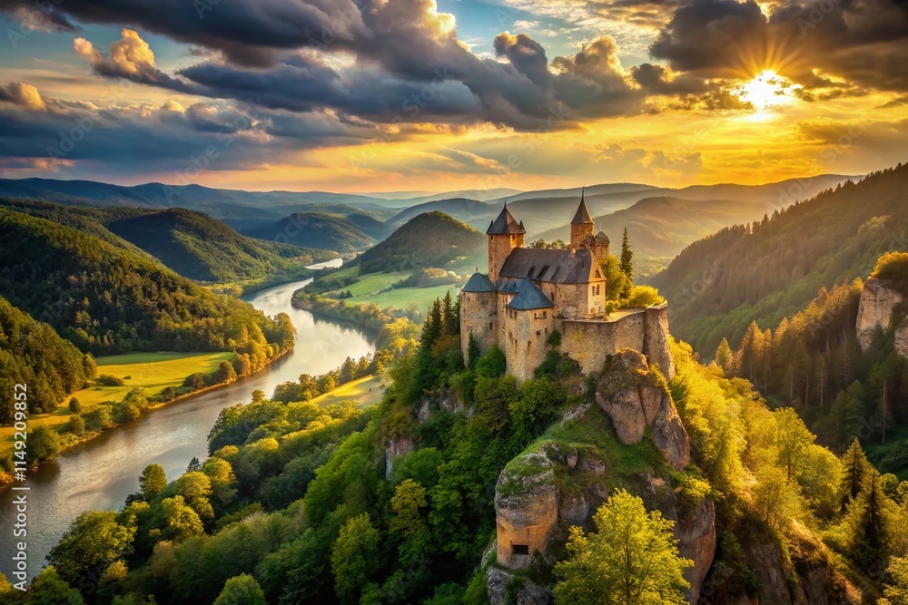 Majestic Mountaintop Castle: Scenic Valley Architecture Photography Majestic Mountaintop Castle: Scenic Valley Architecture Photography