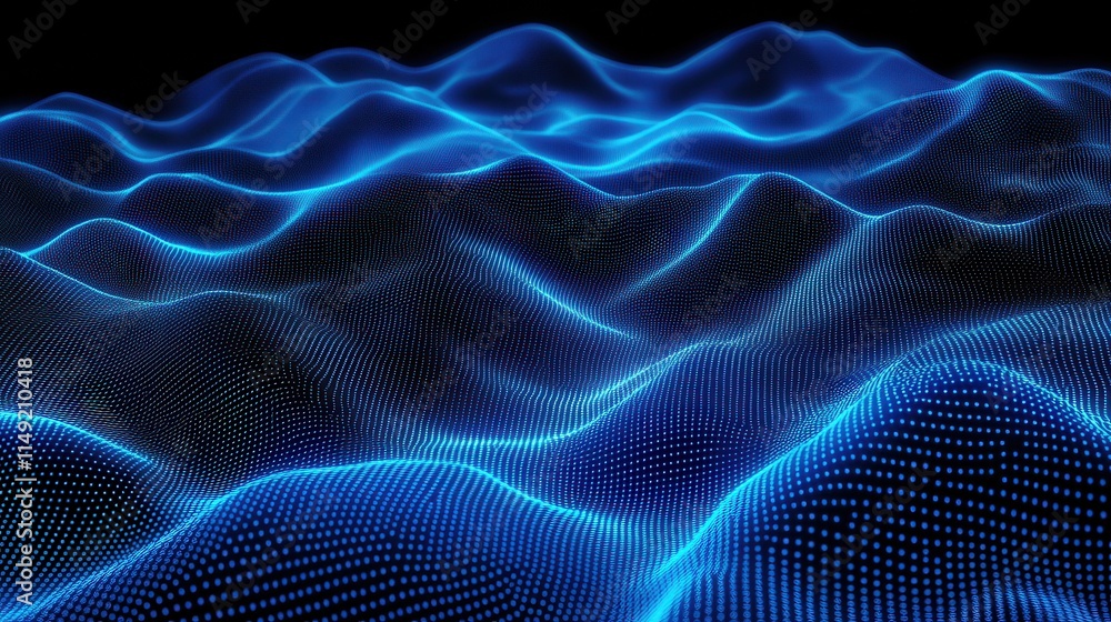 Abstract Blue Digital Wave Background Glowing Particle Flow, Technology and Data Visualization Concept Abstract Blue Digital Wave Background Glowing Particle Flow, Technology and Data Visualization Concept