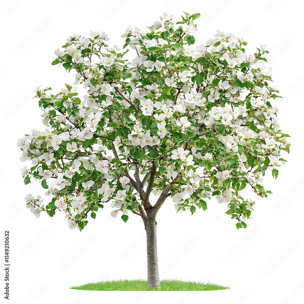 Obraz premium apple tree with white flowers isolated on white background