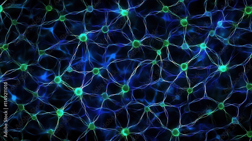Microscopic View of Neuron Network Abstract Blue and Green Neural Connections Background Microscopic View of Neuron Network Abstract Blue and Green Neural Connections Background