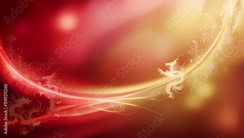Blurred Chinese New Year gradient in scarlet and deep gold with glowing dragon silhouettes and festive motifs