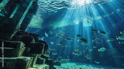 Sunbeams Illuminating Underwater Life