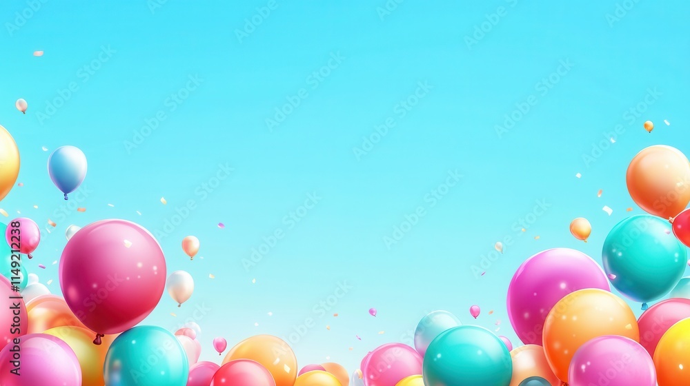 Vibrant Colorful Balloons Floating in a Clear Blue Sky Festive Birthday or Celebration Background Image Vibrant Colorful Balloons Floating in a Clear Blue Sky Festive Birthday or Celebration Background Image