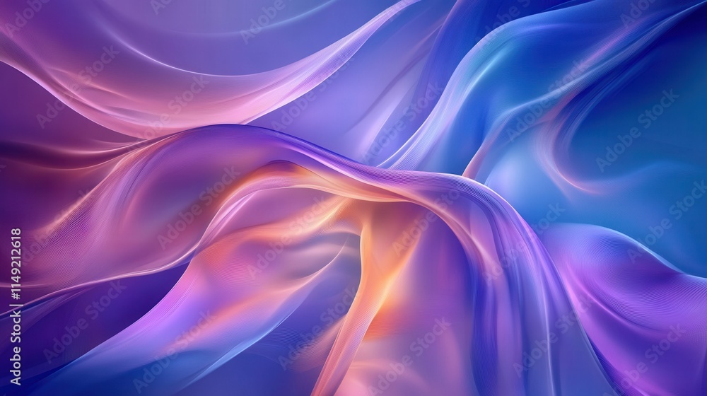 Obraz premium Abstract Purple and Blue Swirling Flowing Fabric Texture Background Digital Art, Gradient, Waves, Design Element