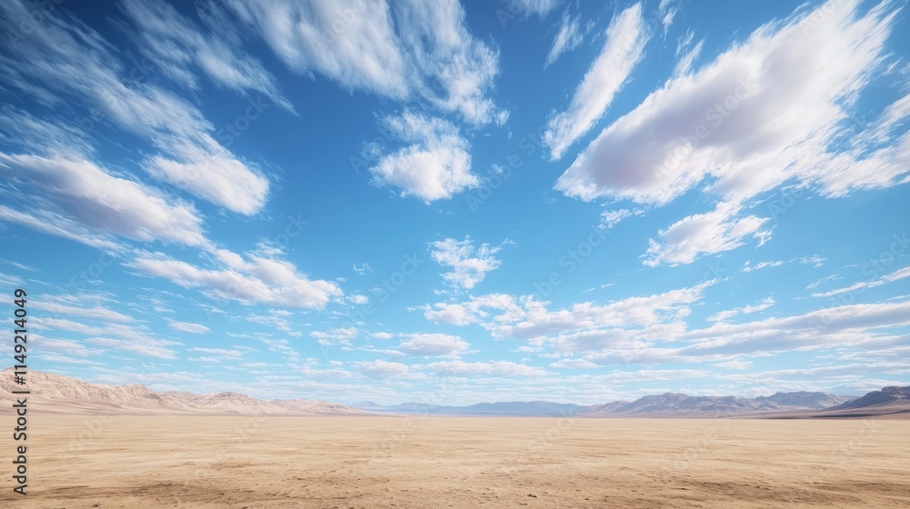 Fototapeta premium Vast Desert Landscape Under a Sky Filled with Fluffy Clouds