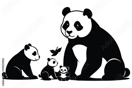 silhouette Cute panda family vector white background photo