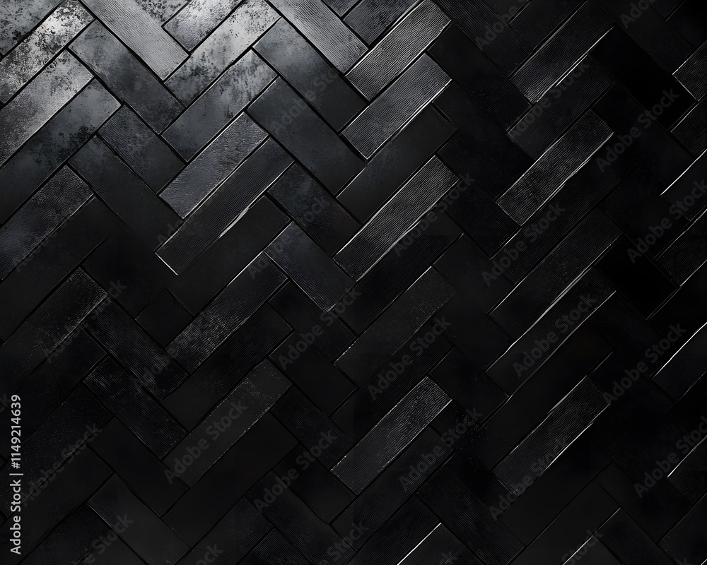 Herringbone Pattern of Dark Glossy Rectangular Tiles Herringbone Pattern of Dark Glossy Rectangular Tiles