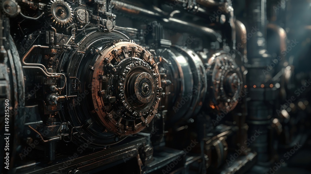 Steampunk Machinery: Intricate Gears and Pipes in Dark Ambiance Steampunk Machinery: Intricate Gears and Pipes in Dark Ambiance