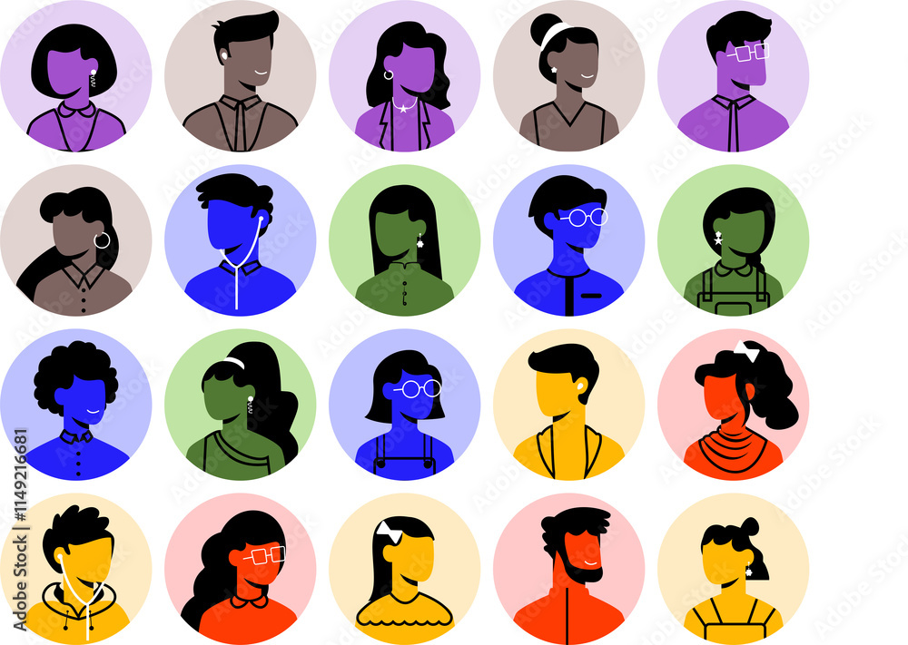 © Loka Design - set of avatar cartoon user profile image collection for UI mobile Male and female faces. Men and women portraits. Unknown or anonymous person outline stroke style illustrations vector group of people