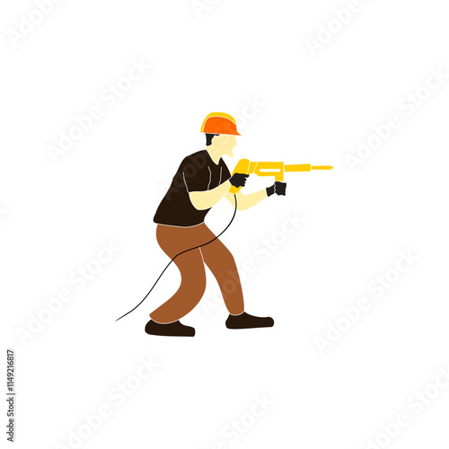 Illustration of Worker with Tool in Action