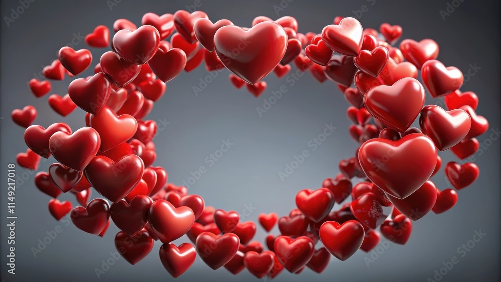 Red hearts entwined in a circular motion , heart connection, heart connection Red hearts entwined in a circular motion , heart connection, heart connection