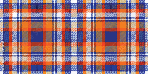 Vibrant orange and blue plaid pattern ideal for textiles or backgrounds.